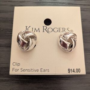 NWT Kim Rogers clip-on silver-knot earrings